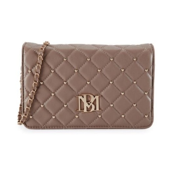 Badgley Mischka Handbags - BADGLEY MISCHKA Taupe Studded Diamond-Quilted Crossbody Bag